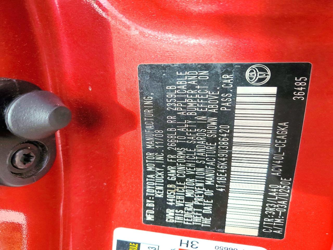 2009 TOYOTA CAMRY BASE photo 12