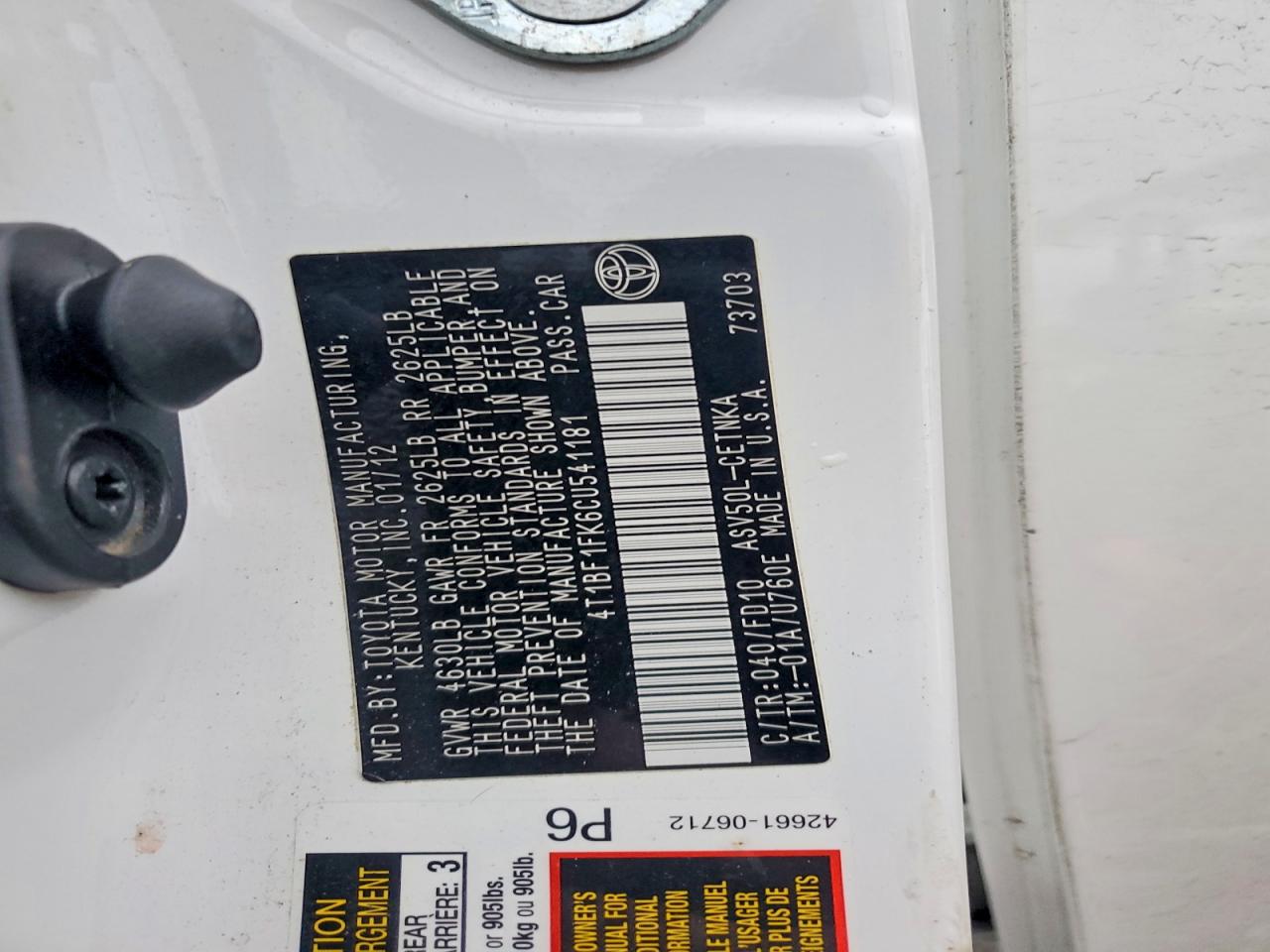 2012 TOYOTA CAMRY BASE photo 12