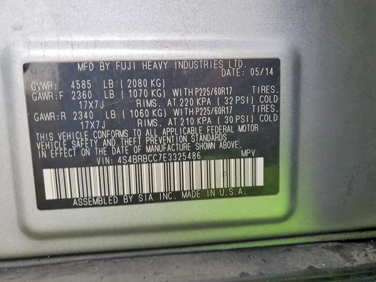 2014 SUBARU OUTBACK 2.5I PREMIUM photo 14