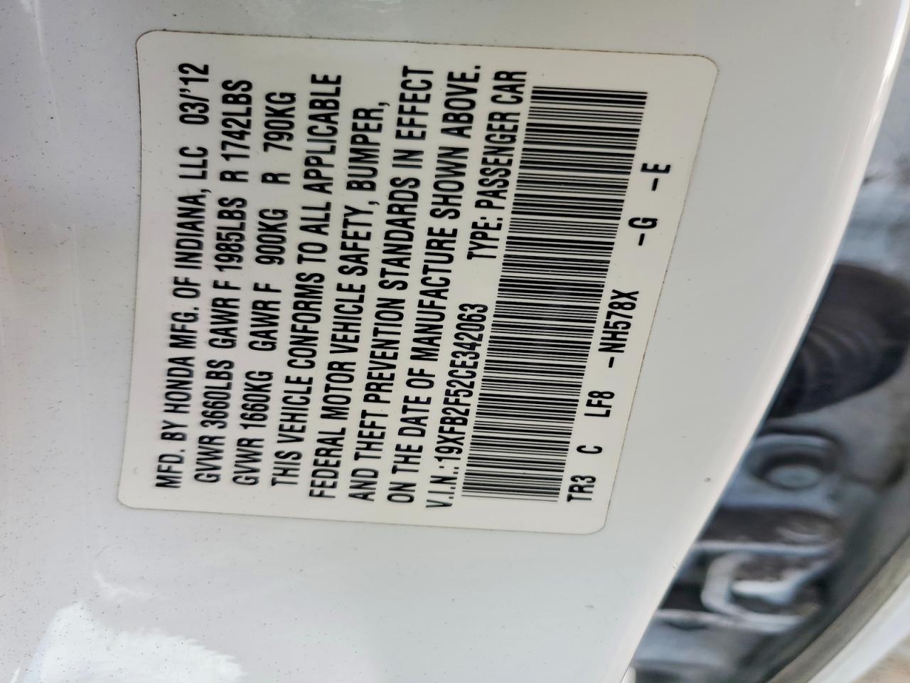 2012 HONDA CIVIC LX photo 12