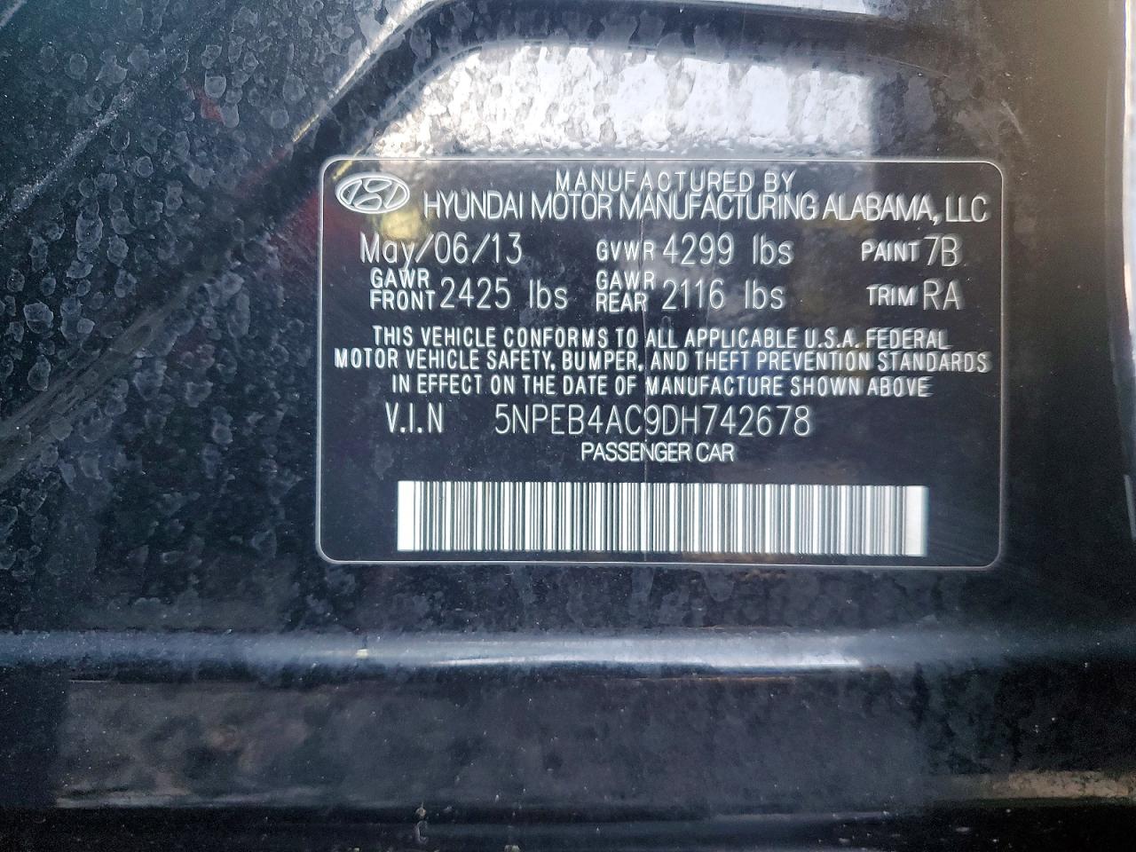2013 HYUNDAI SONATA GLS photo 12