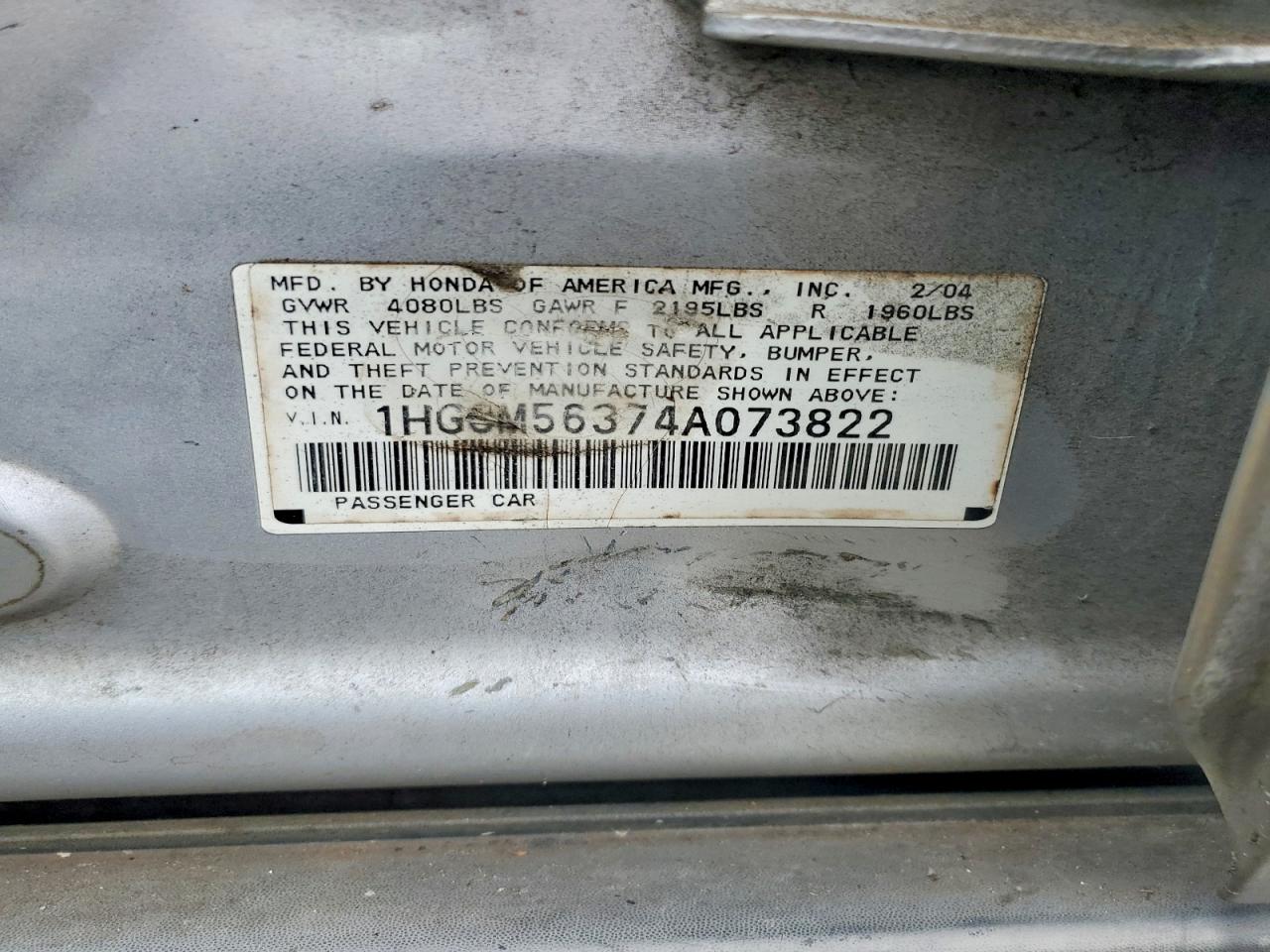 2004 HONDA ACCORD LX photo 12
