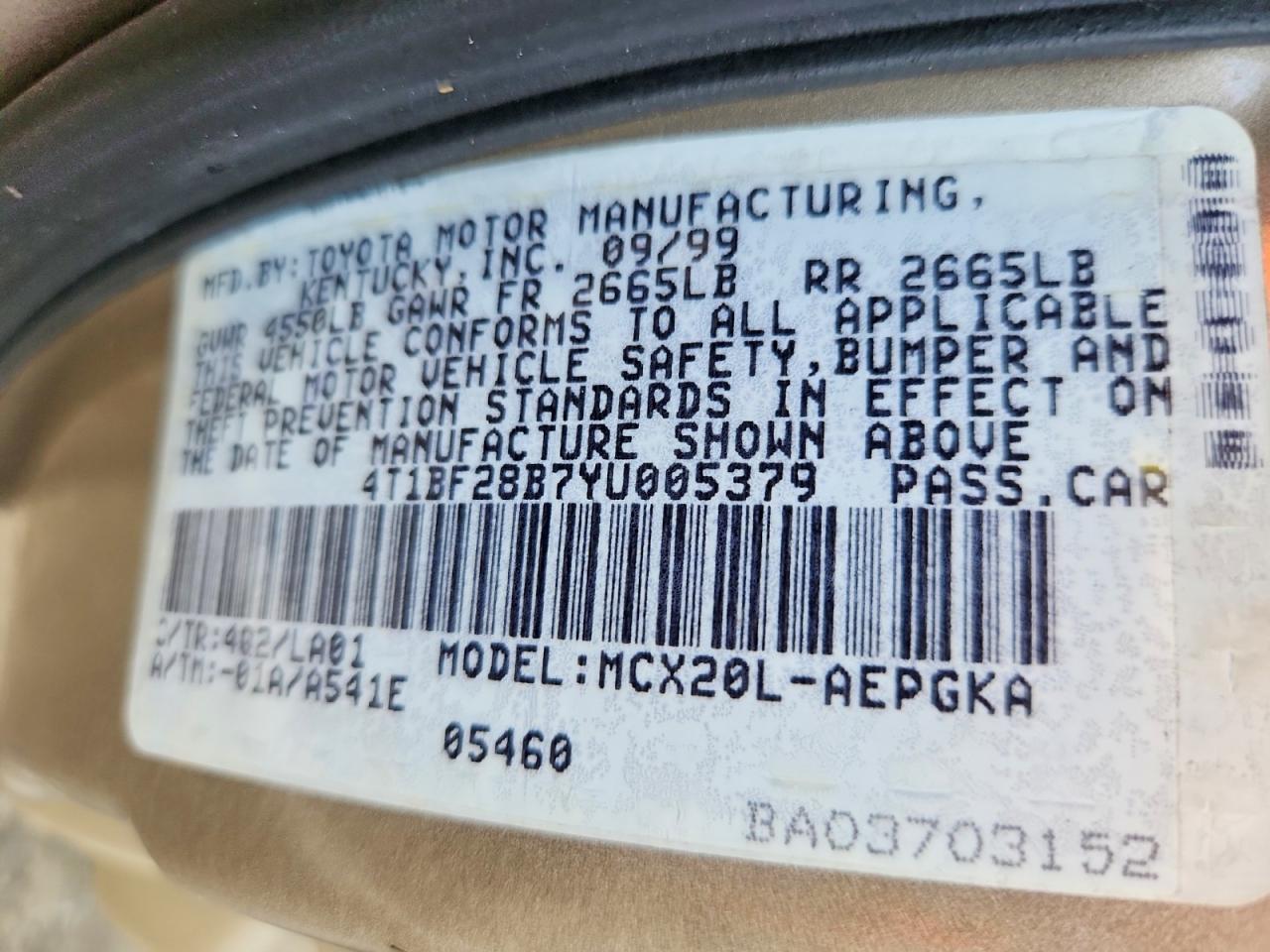 2000 TOYOTA AVALON XL photo 13