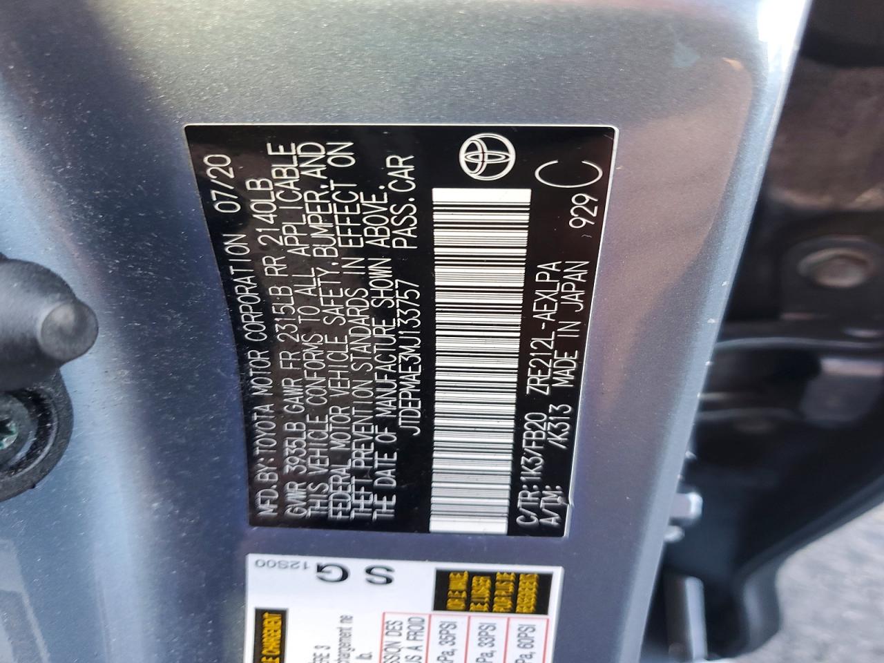 2021 TOYOTA COROLLA LE photo 12