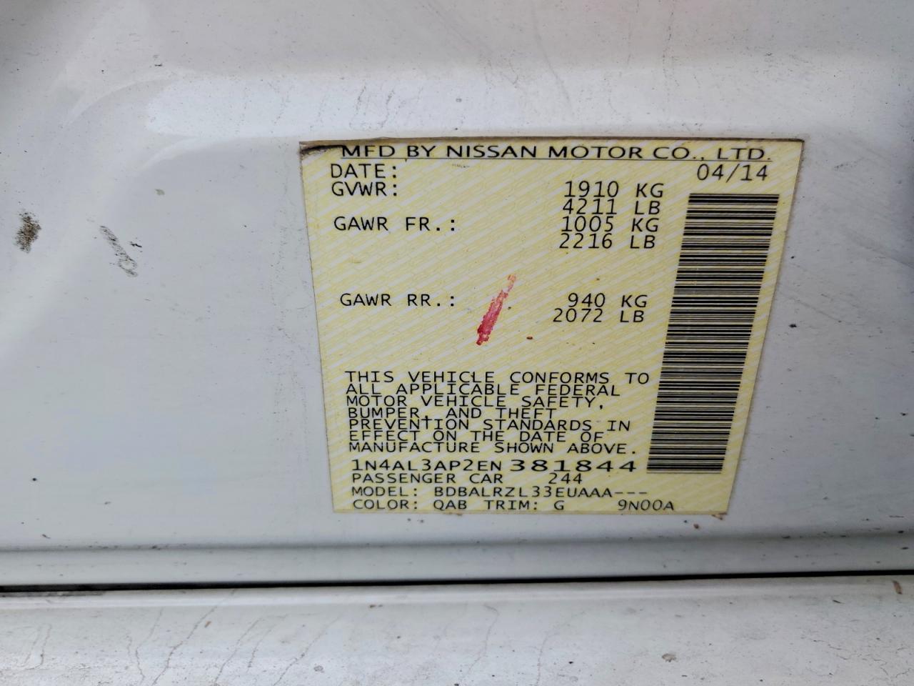 2014 NISSAN ALTIMA 2.5 photo 12