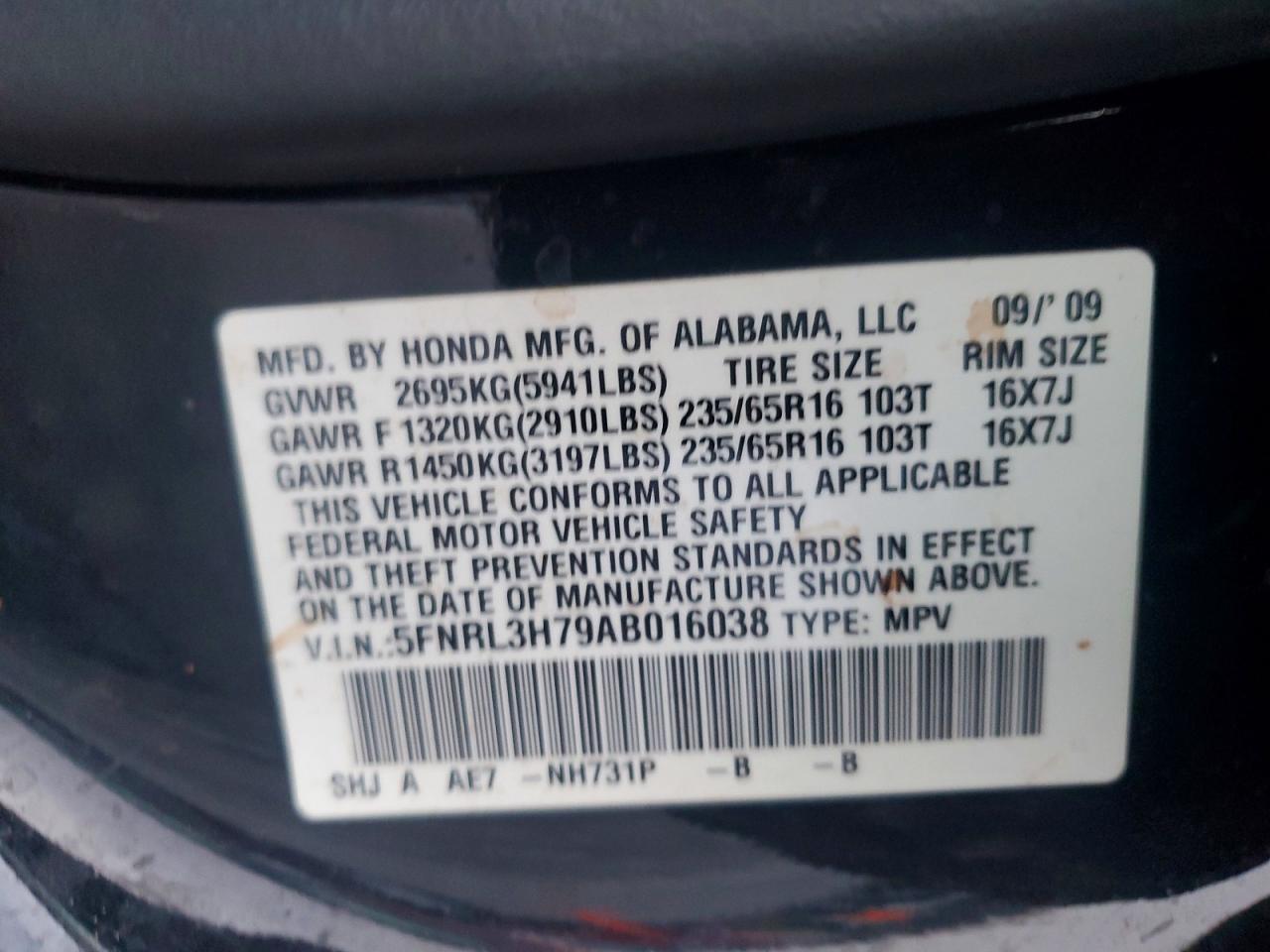 2010 HONDA ODYSSEY EXL photo 14
