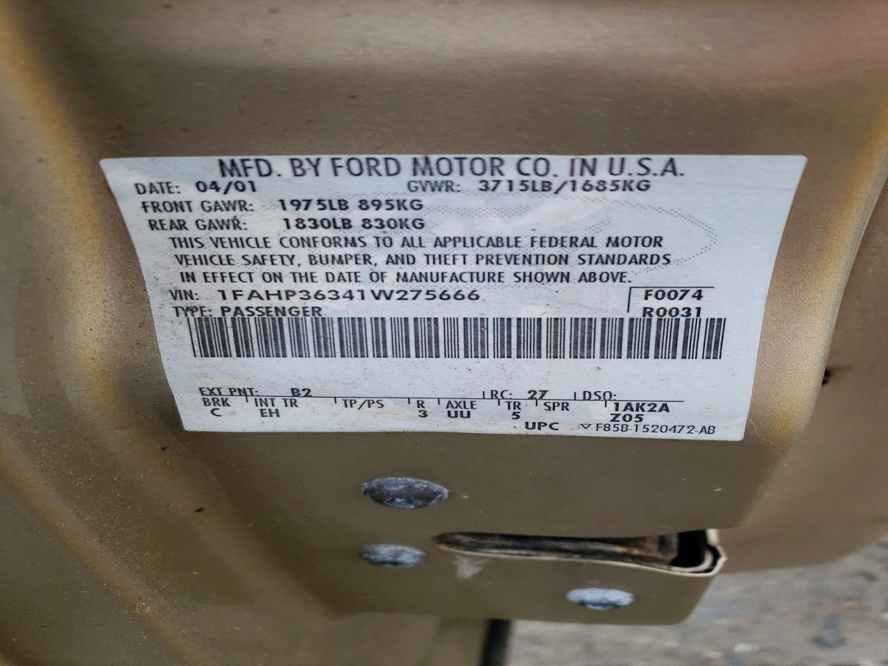 2001 FORD FOCUS SE photo 12