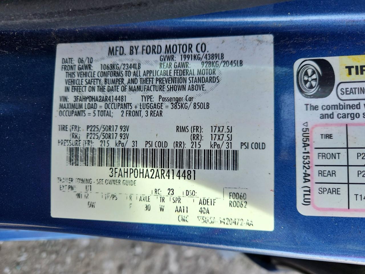 2010 FORD FUSION SE photo 12