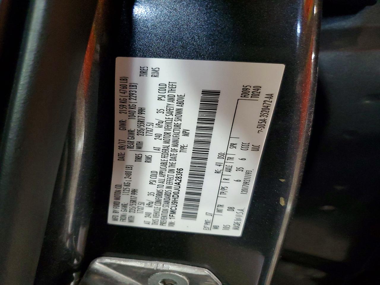 2018 FORD ESCAPE SEL photo 12