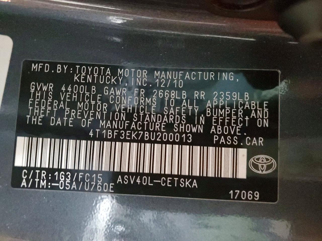 2011 TOYOTA CAMRY BASE photo 12