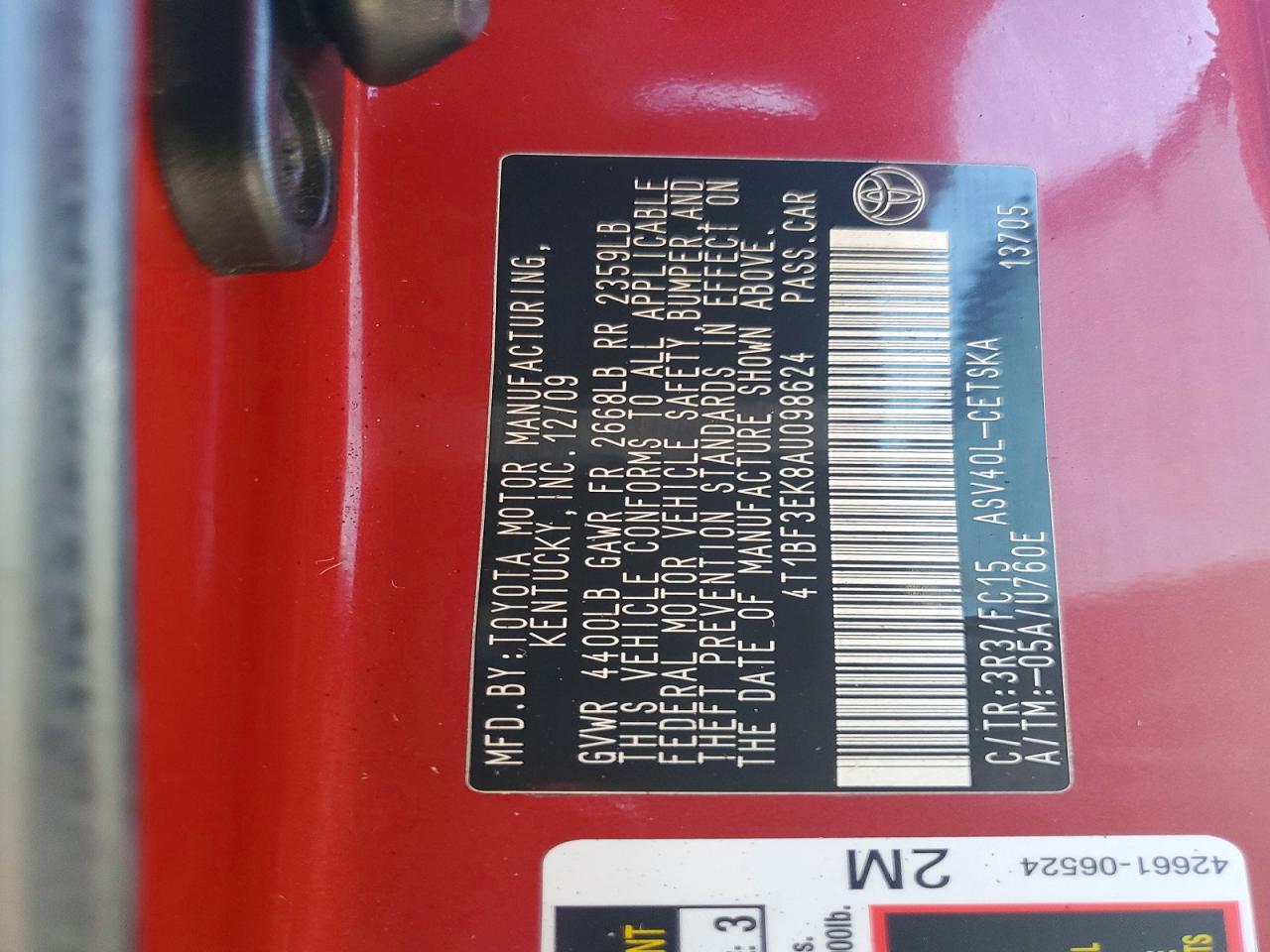 2010 TOYOTA CAMRY BASE photo 12
