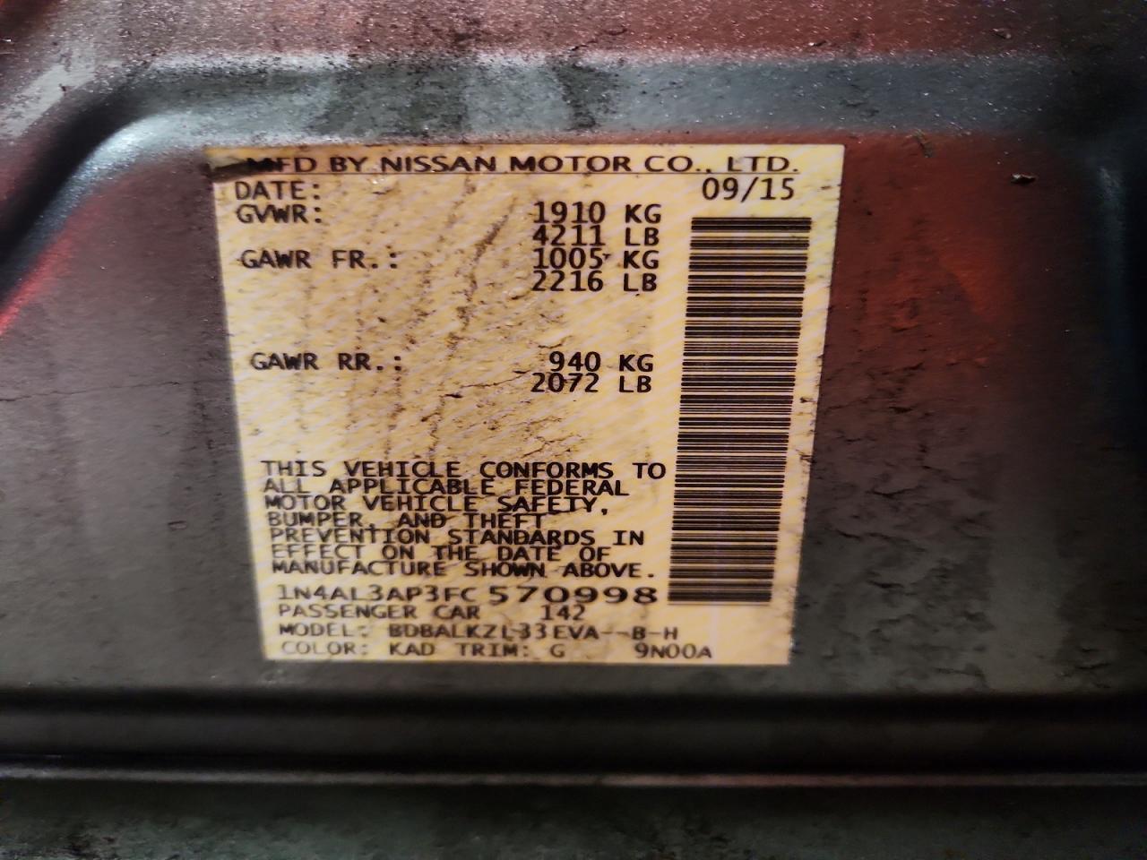 2015 NISSAN ALTIMA 2.5 SV photo 12