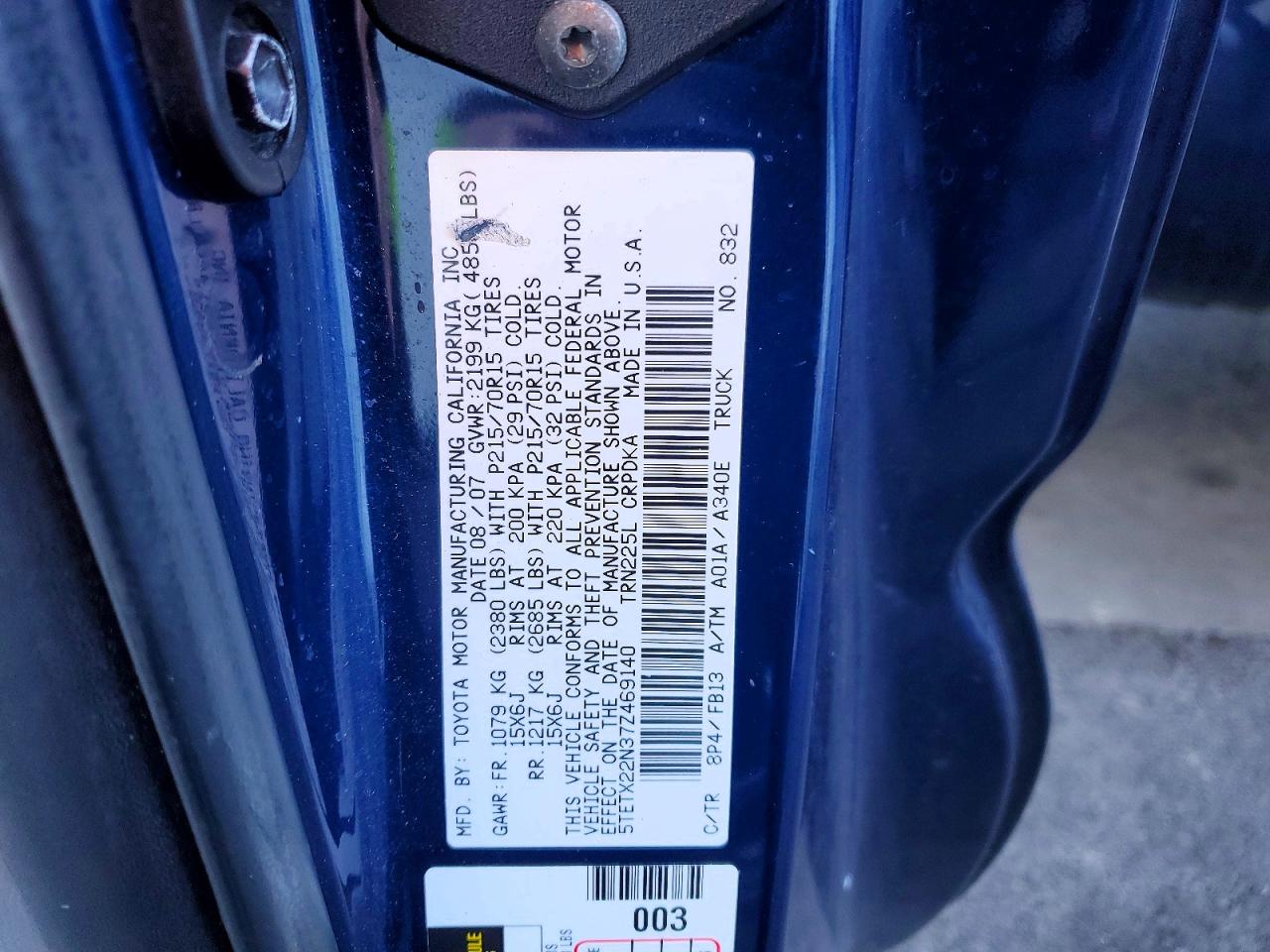 2007 TOYOTA TACOMA ACCESS CAB photo 13