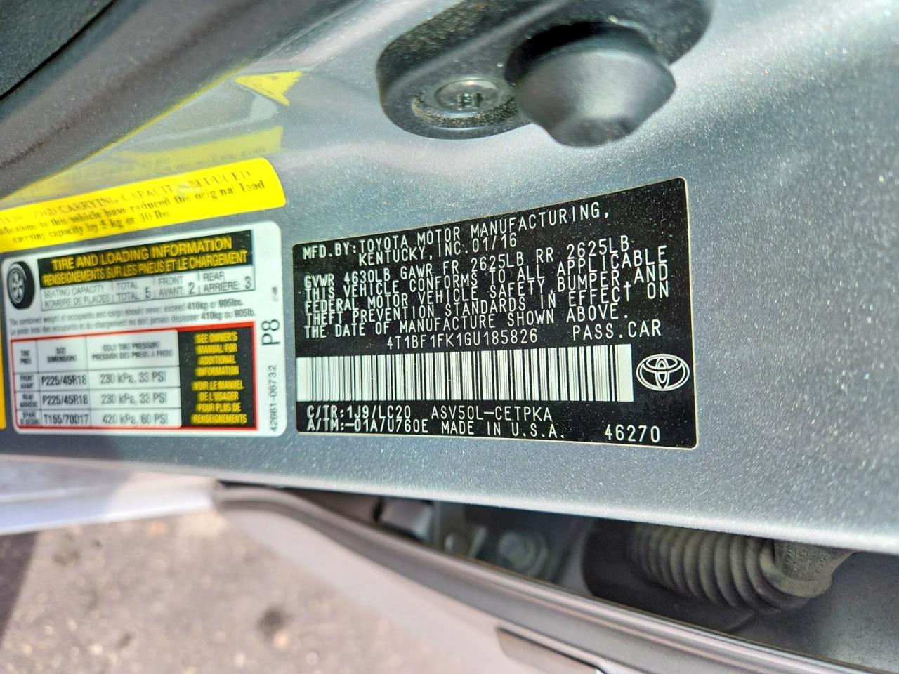 2016 TOYOTA CAMRY photo 12