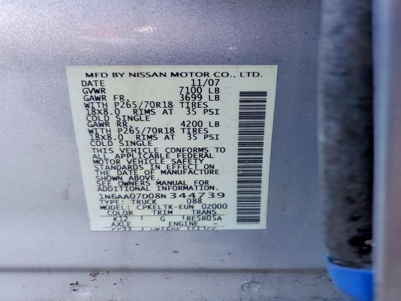 2008 NISSAN TITAN XE photo 13