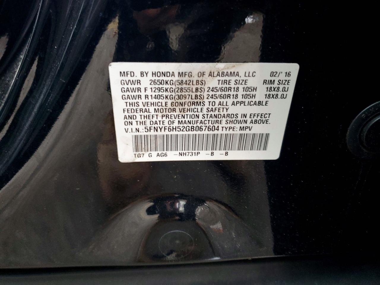 2016 HONDA PILOT EXL photo 14