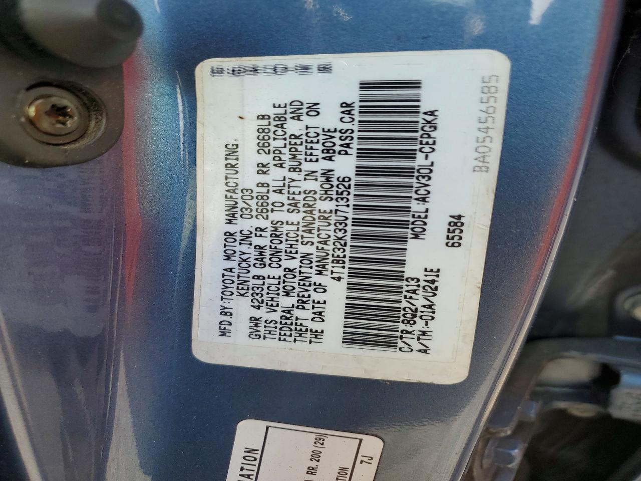 2003 TOYOTA CAMRY LE photo 12