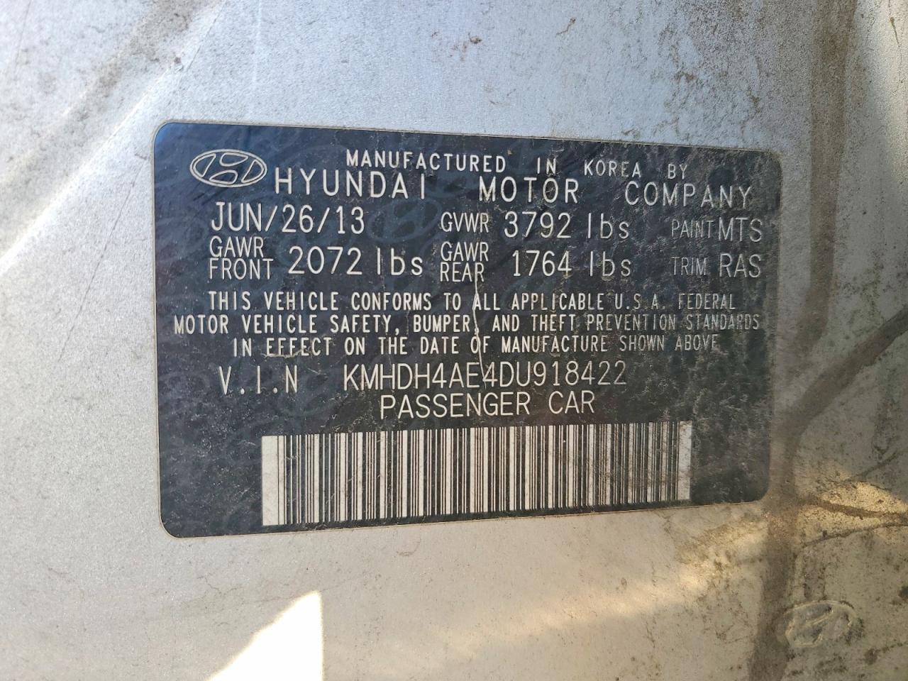 2013 HYUNDAI ELANTRA GLS photo 12