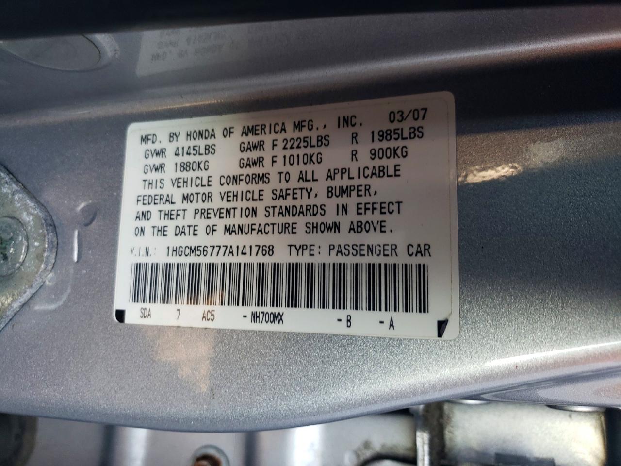 2007 HONDA ACCORD EX photo 12