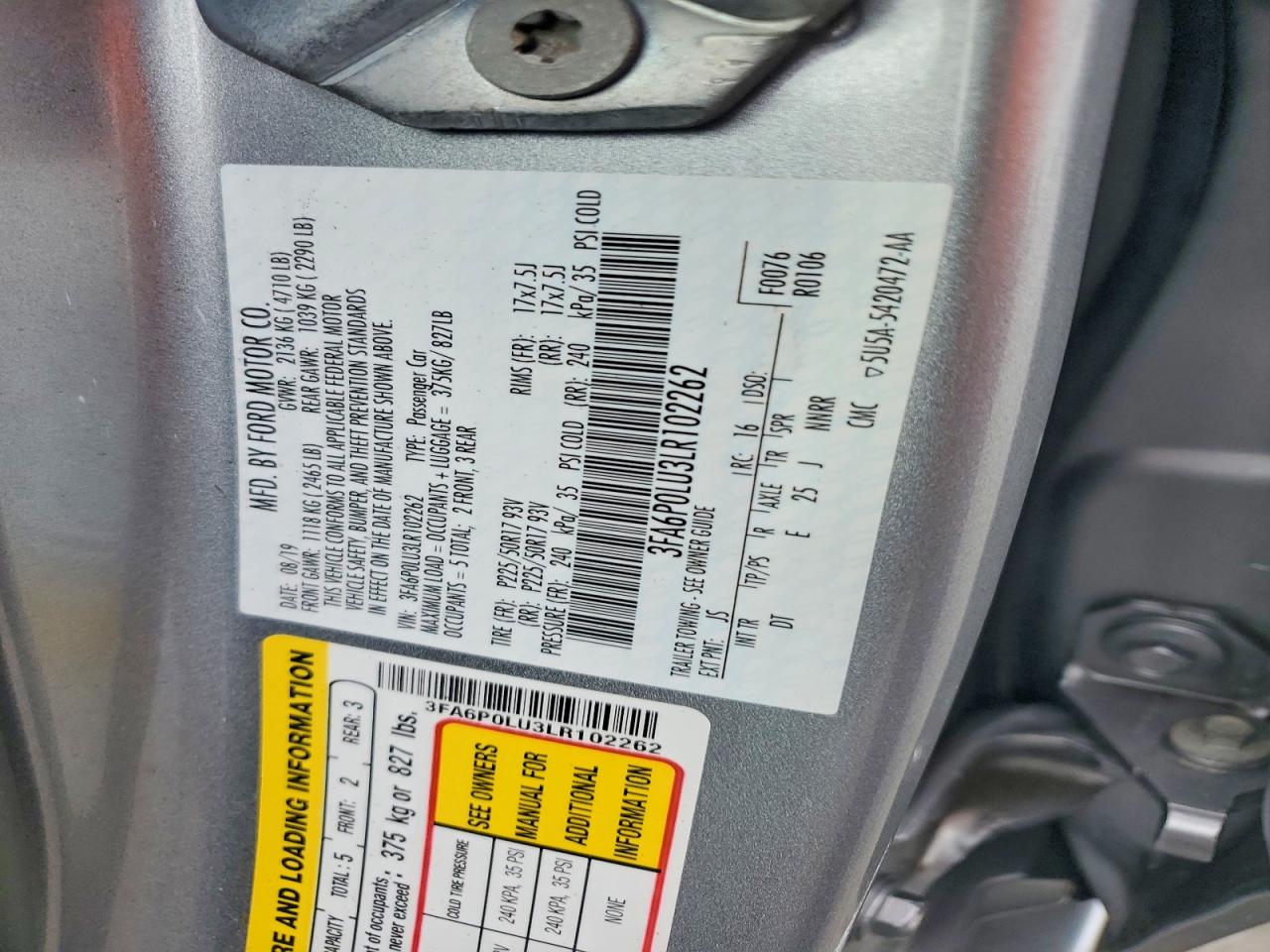 2020 FORD FUSION SE photo 12