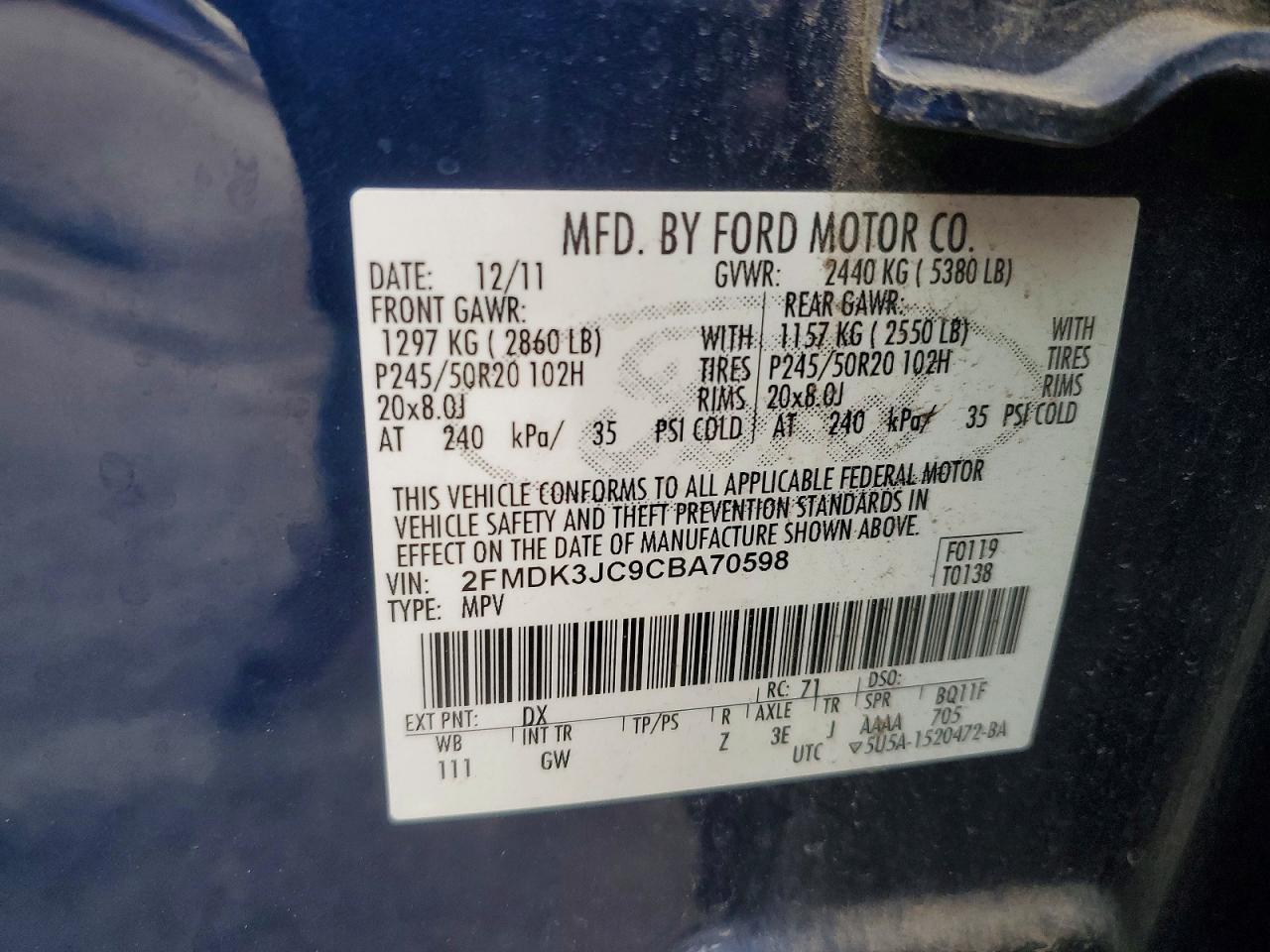 2012 FORD EDGE SEL photo 13