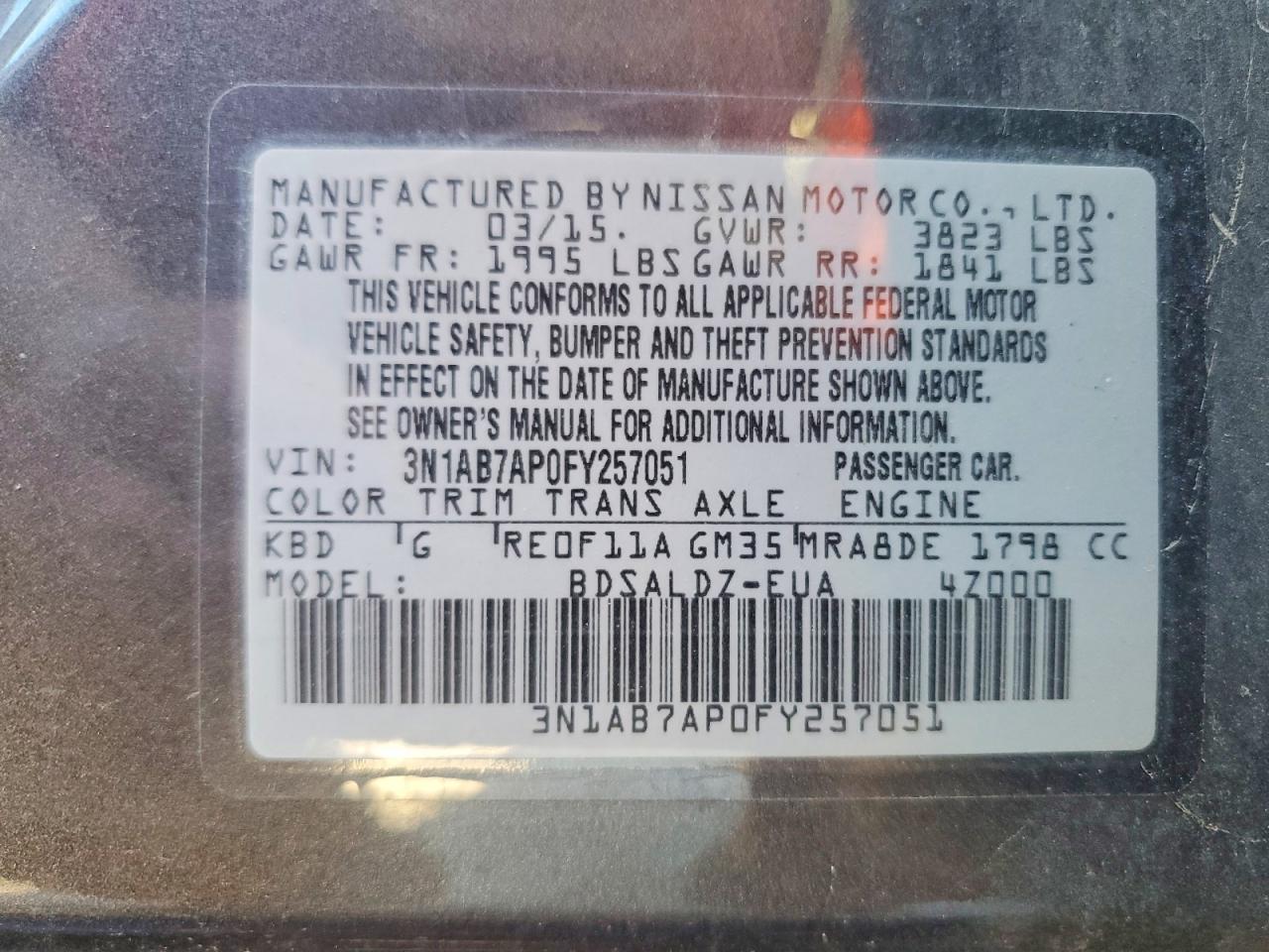 2015 NISSAN SENTRA S photo 12