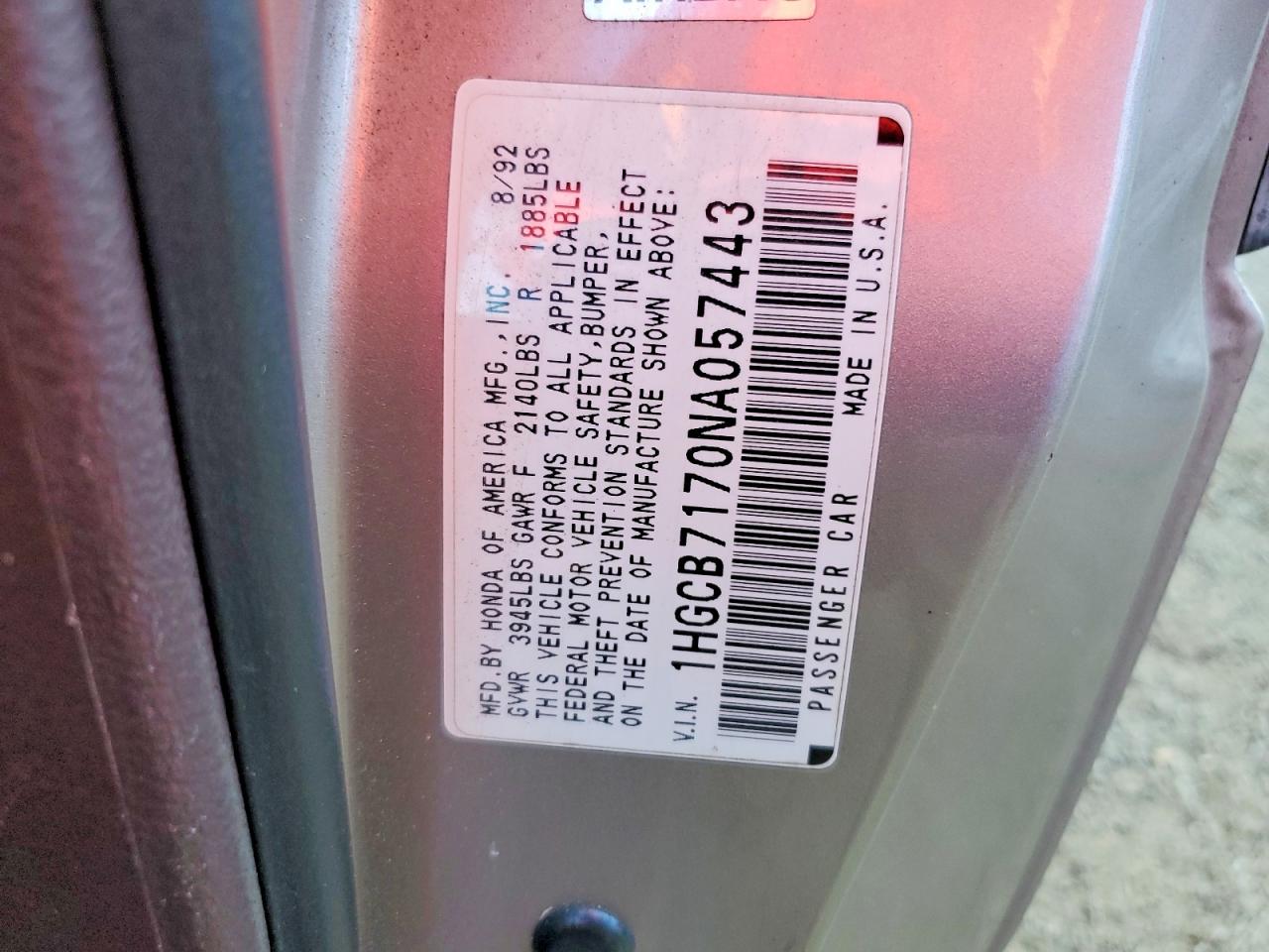 1992 HONDA ACCORD EX photo 12