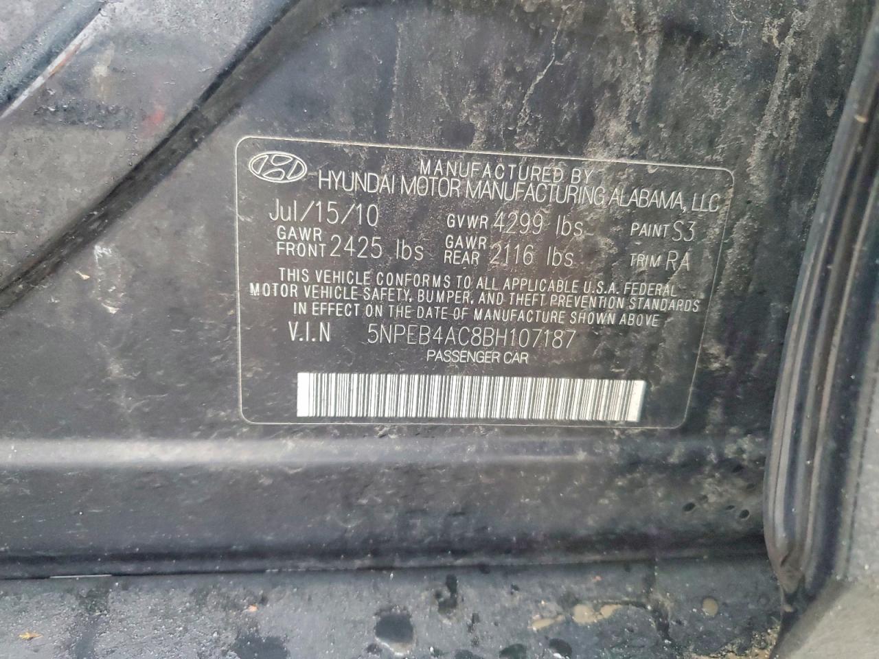 2011 HYUNDAI SONATA GLS photo 12