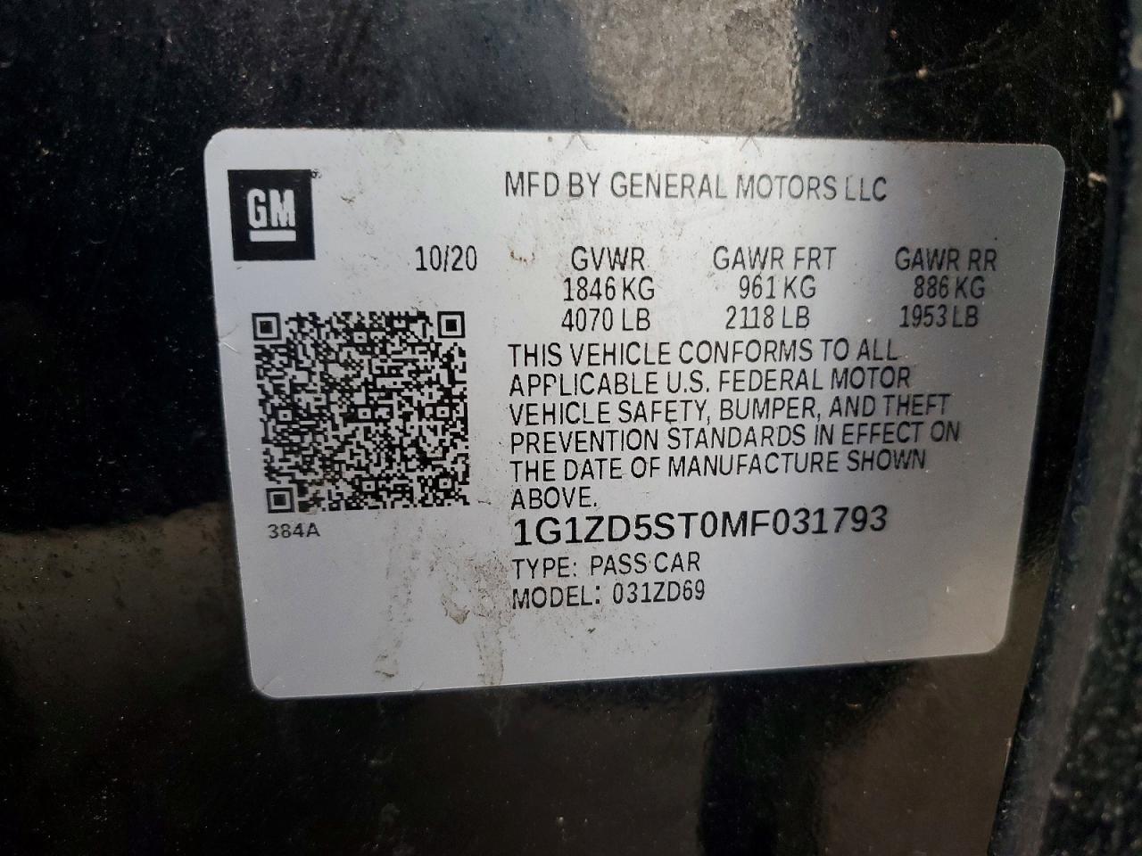 2021 CHEVROLET MALIBU LT photo 12