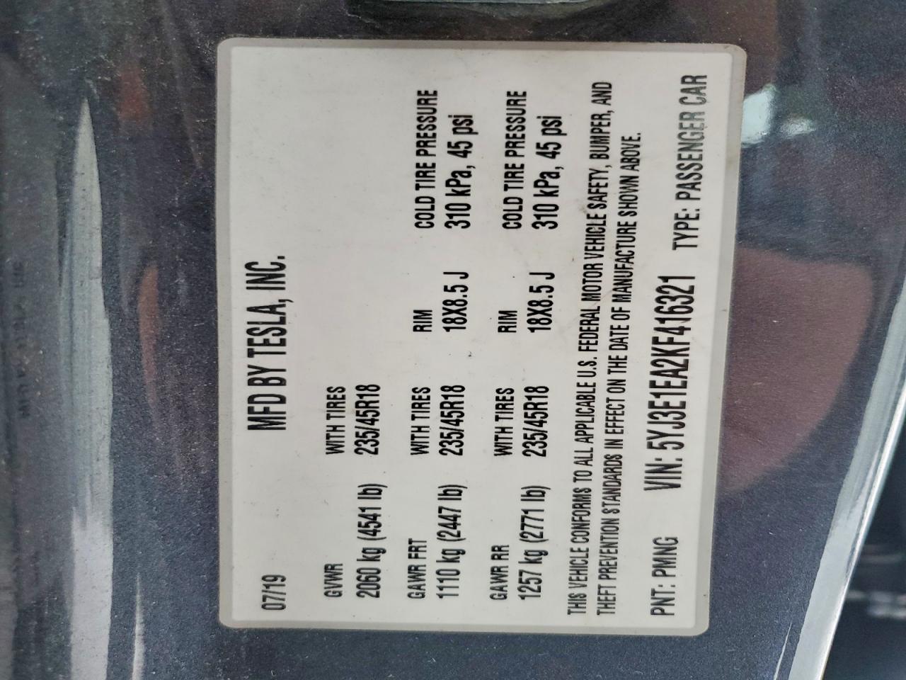 2019 TESLA MODEL 3 photo 12