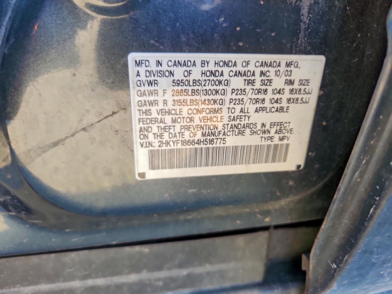 2004 HONDA PILOT EXL photo 12
