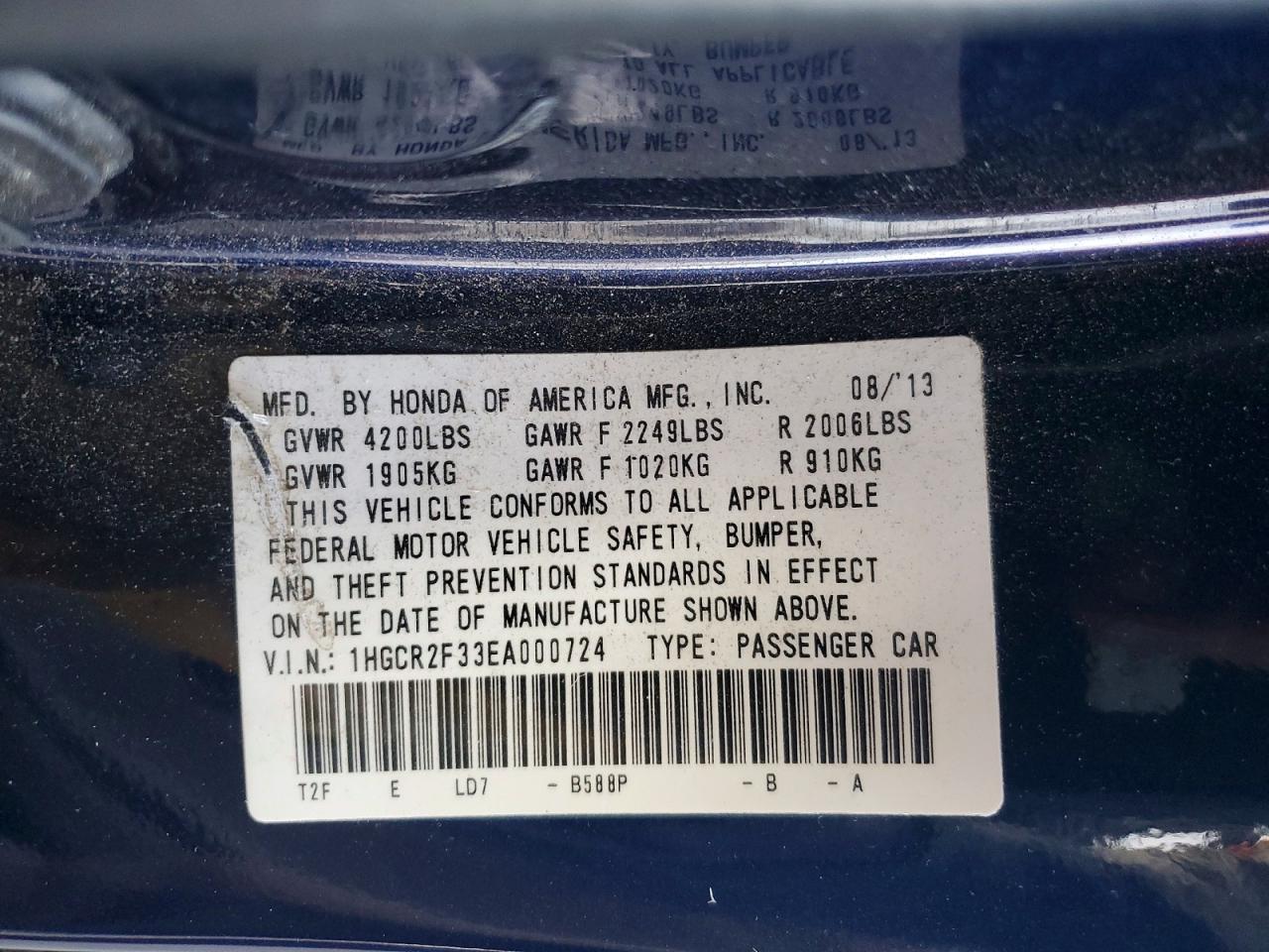 2014 HONDA ACCORD LX photo 12