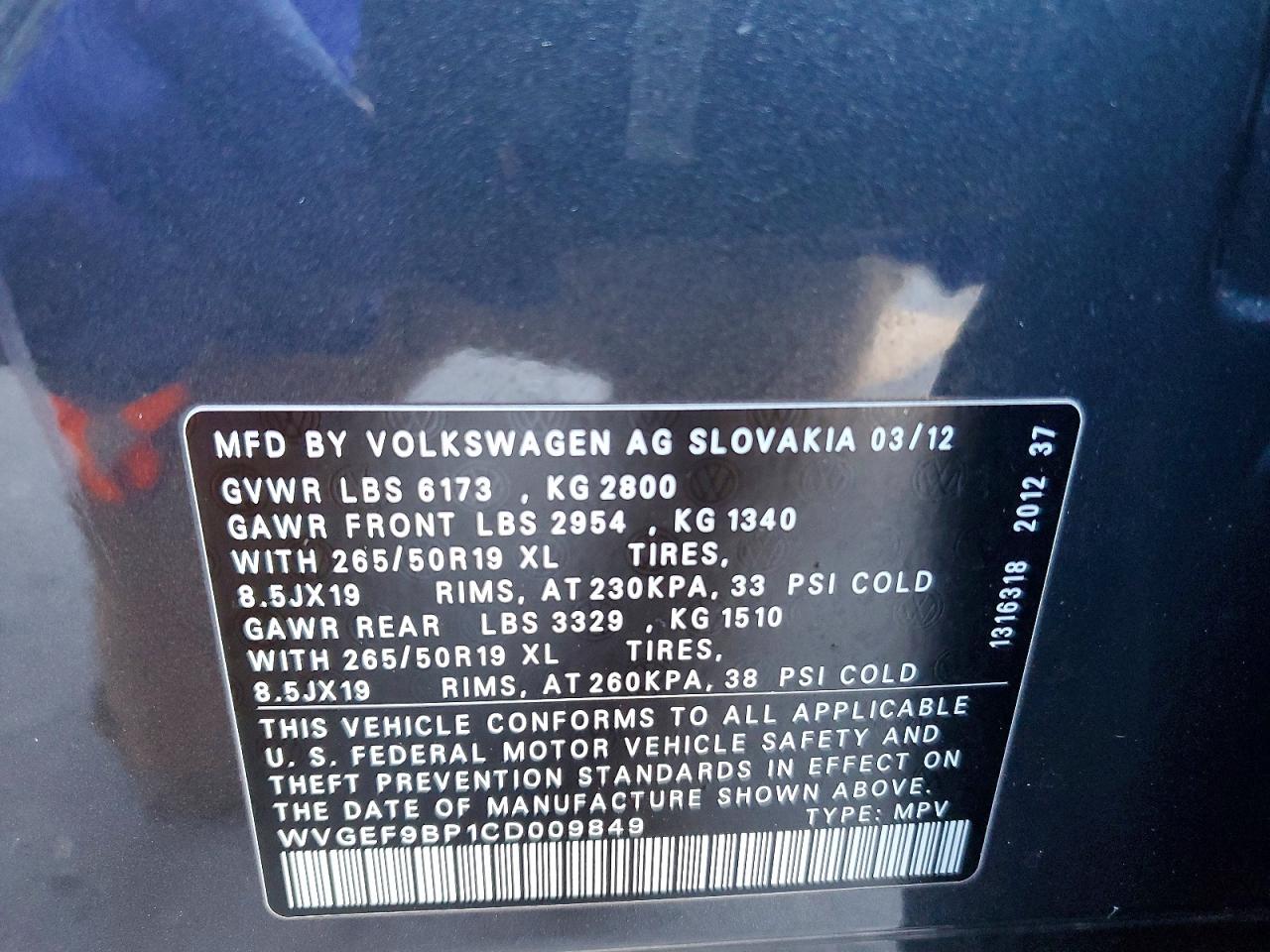 2012 VOLKSWAGEN TOUAREG V6 photo 13