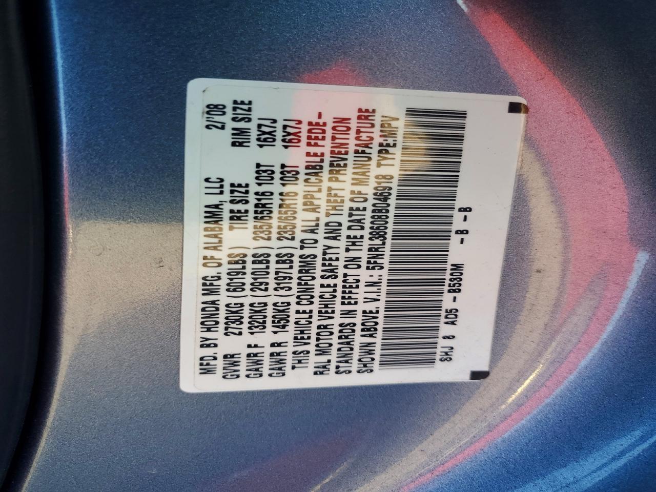 2008 HONDA ODYSSEY EXL photo 14