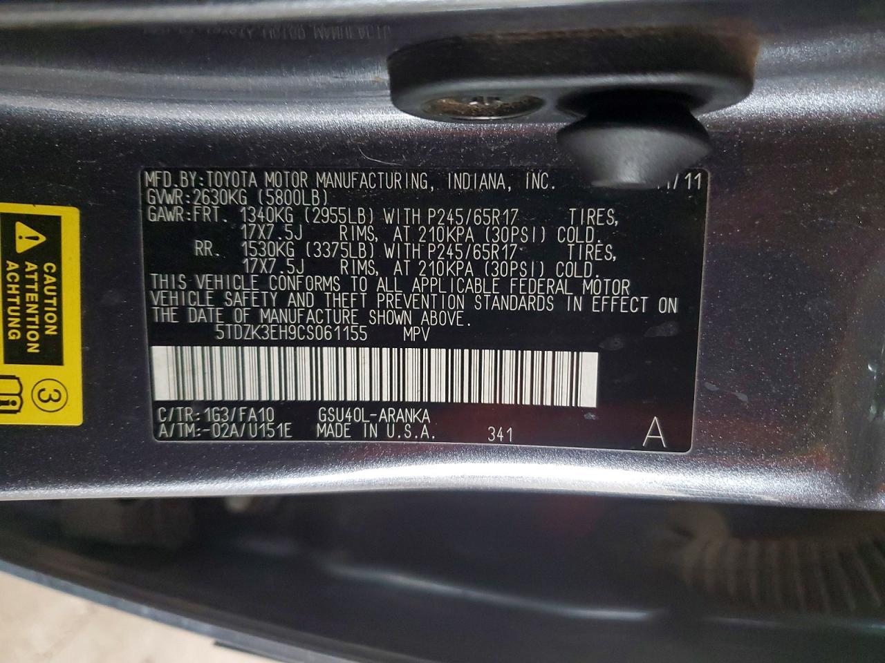 2012 TOYOTA HIGHLANDER BASE photo 12