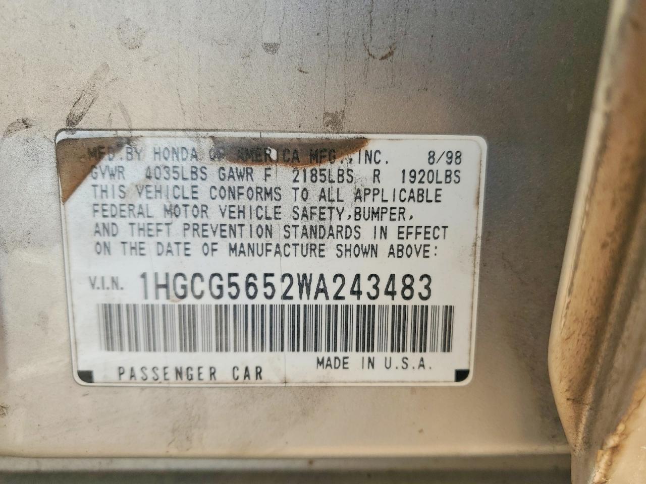 1998 HONDA ACCORD EX photo 12