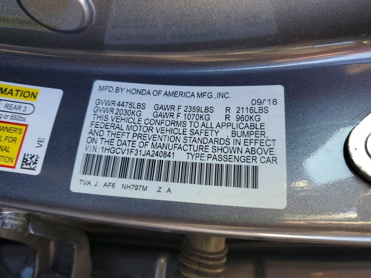2018 HONDA ACCORD SPORT photo 23