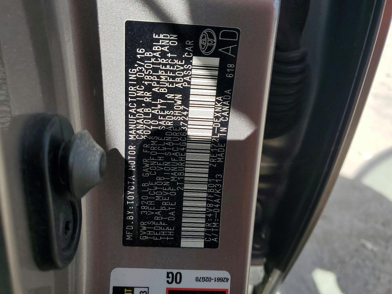 2016 TOYOTA COROLLA L photo 12
