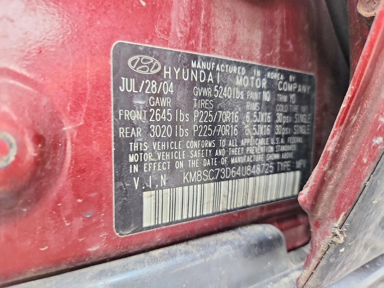 2004 HYUNDAI SANTA FE GLS photo 12