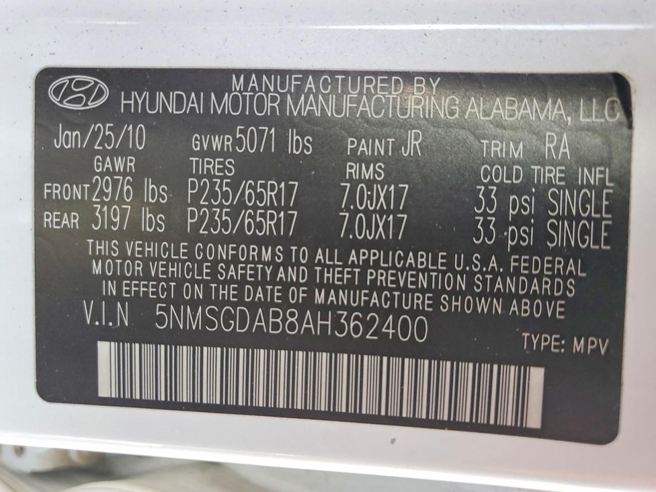 2010 HYUNDAI SANTA FE GLS photo 13