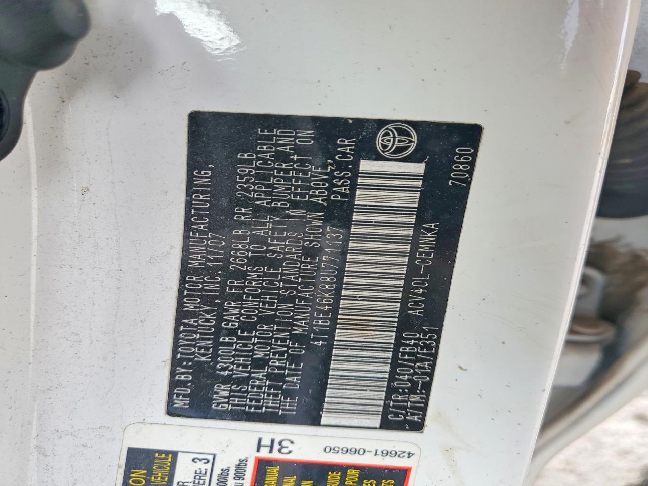 2008 TOYOTA CAMRY CE photo 12