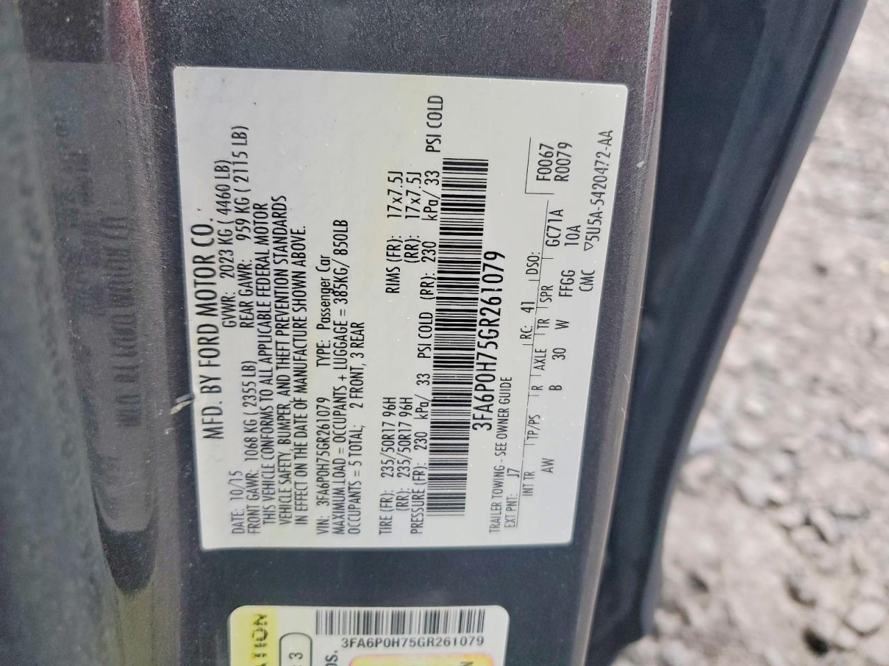 2016 FORD FUSION SE photo 12