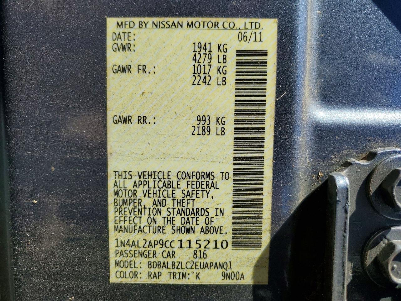 2012 NISSAN ALTIMA 2.5 photo 12