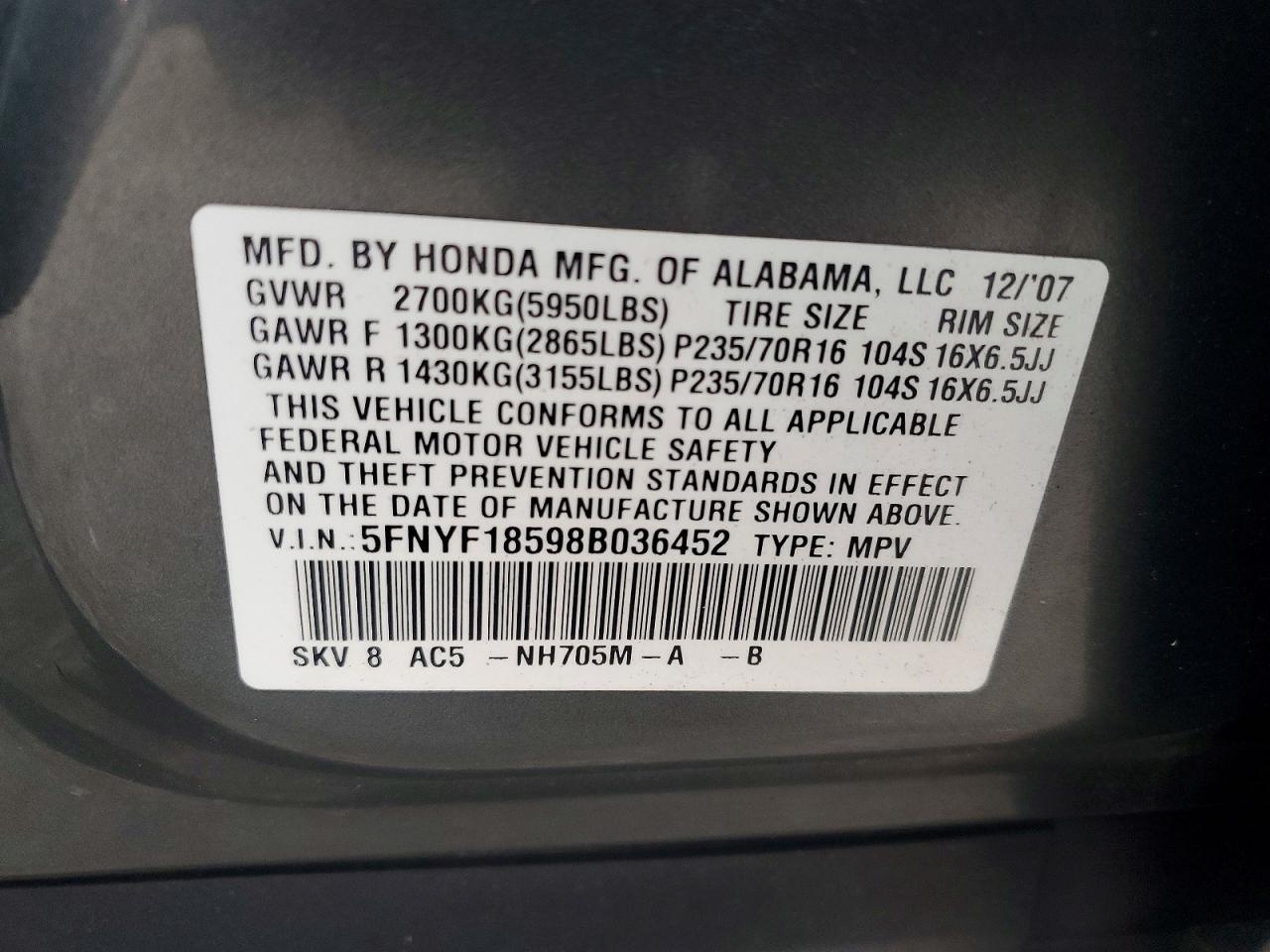 2008 HONDA PILOT EXL photo 14