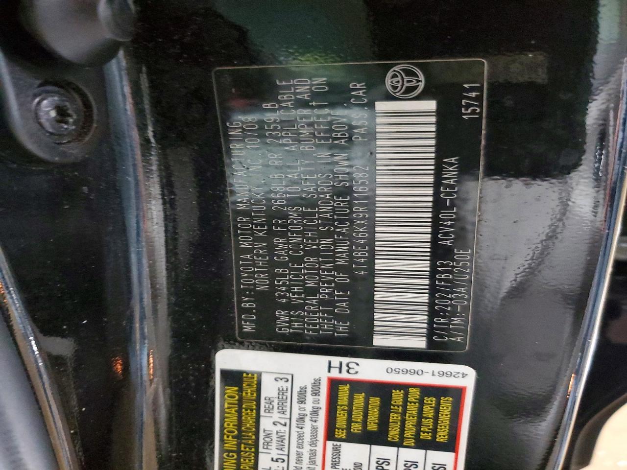 2009 TOYOTA CAMRY BASE photo 12