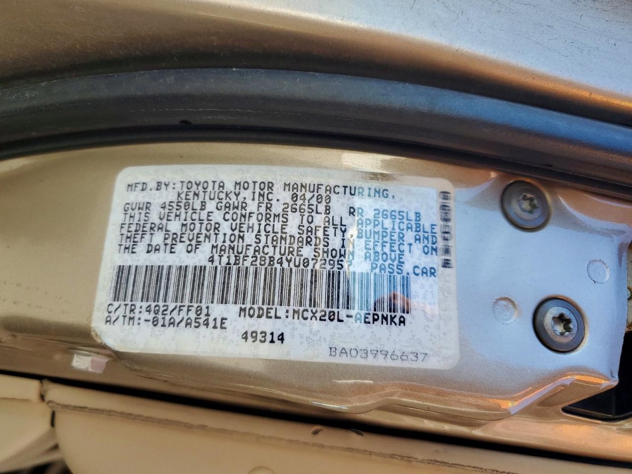 2000 TOYOTA AVALON XL photo 12