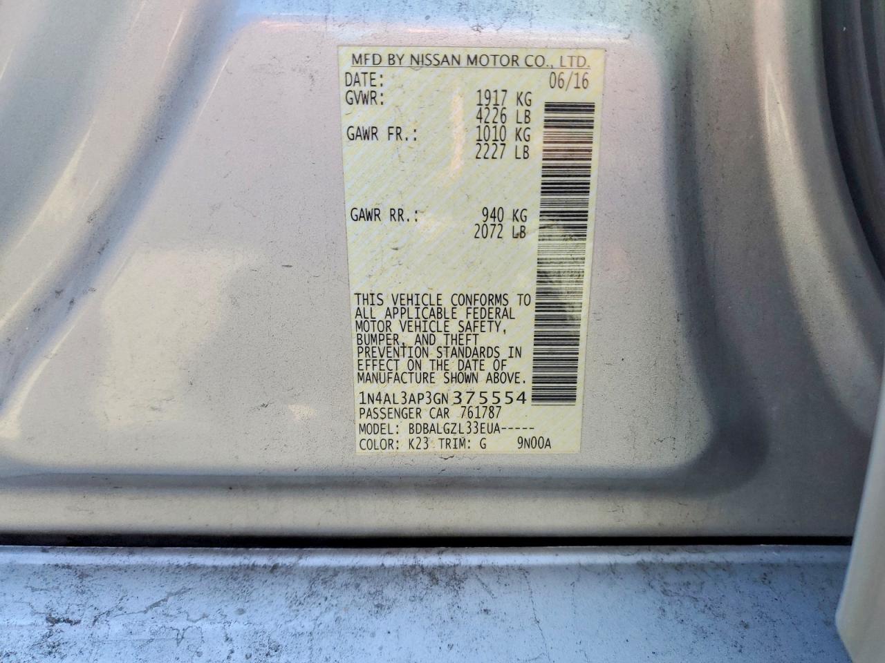 2016 NISSAN ALTIMA 2.5 photo 12