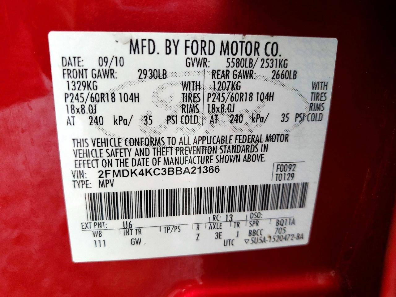 2011 FORD EDGE LIMITED photo 13