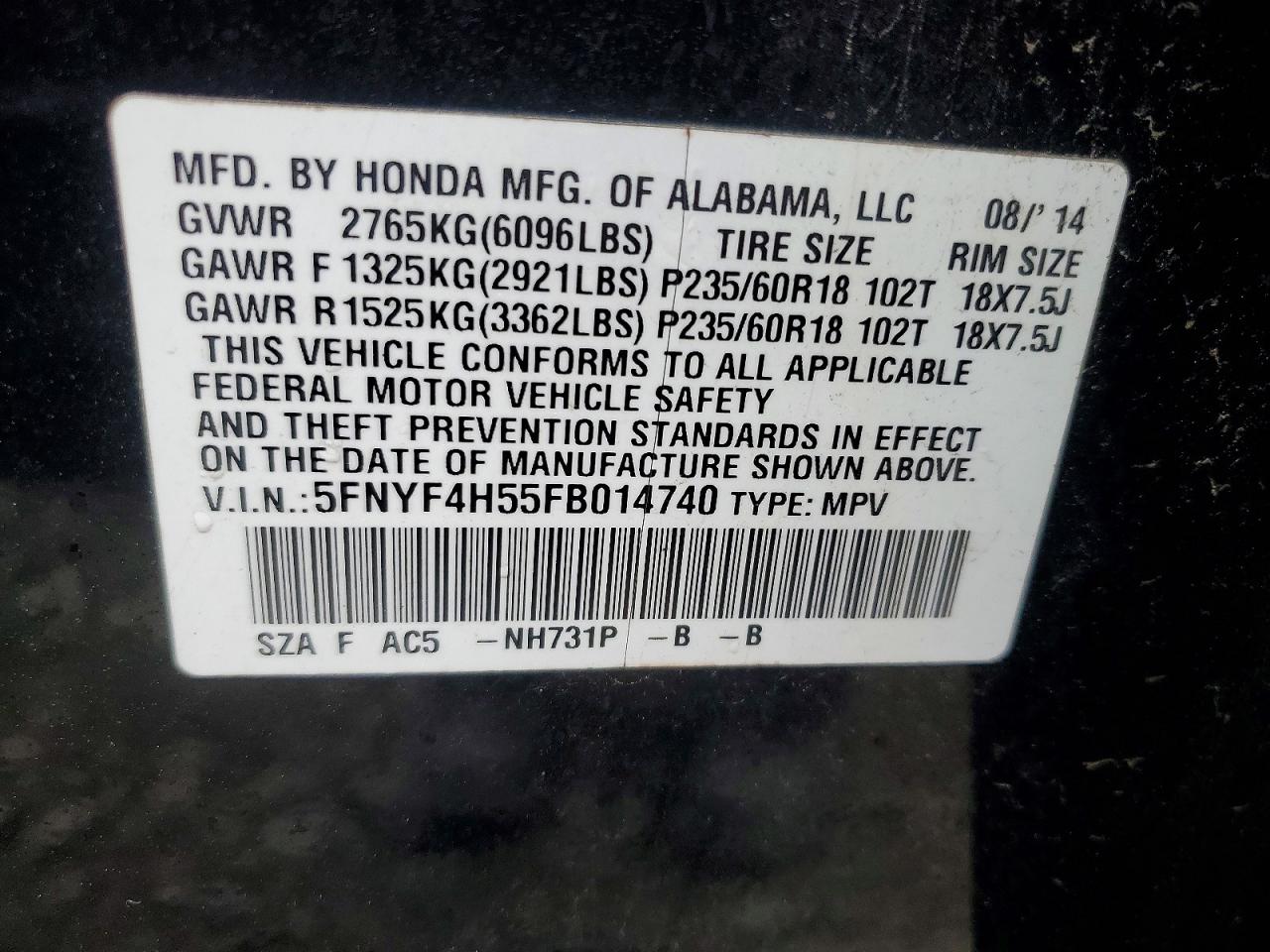 2015 HONDA PILOT EXL photo 13