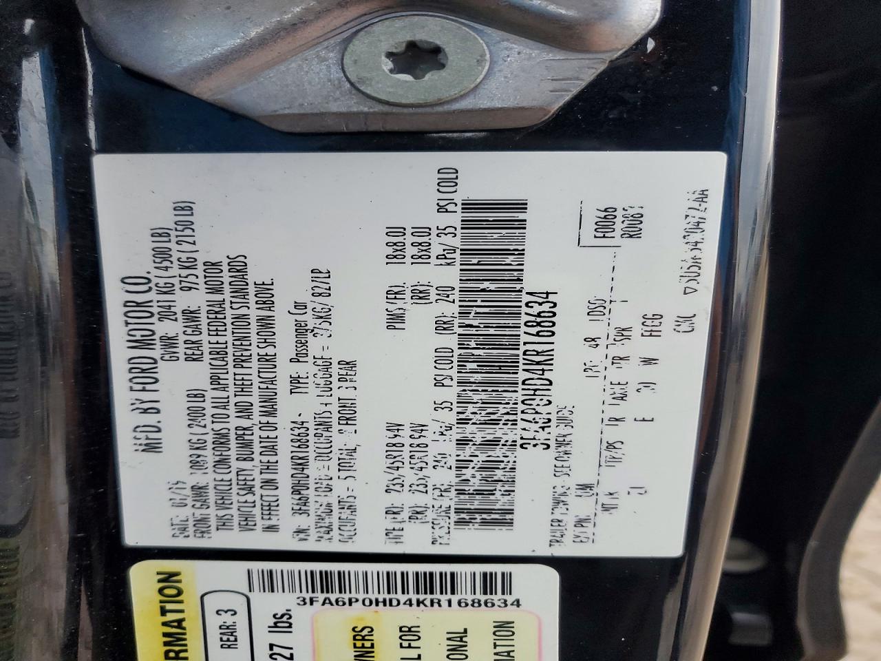 2019 FORD FUSION SE photo 12